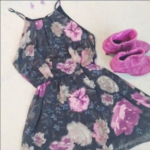 Little Black & Magenta Floral Dress